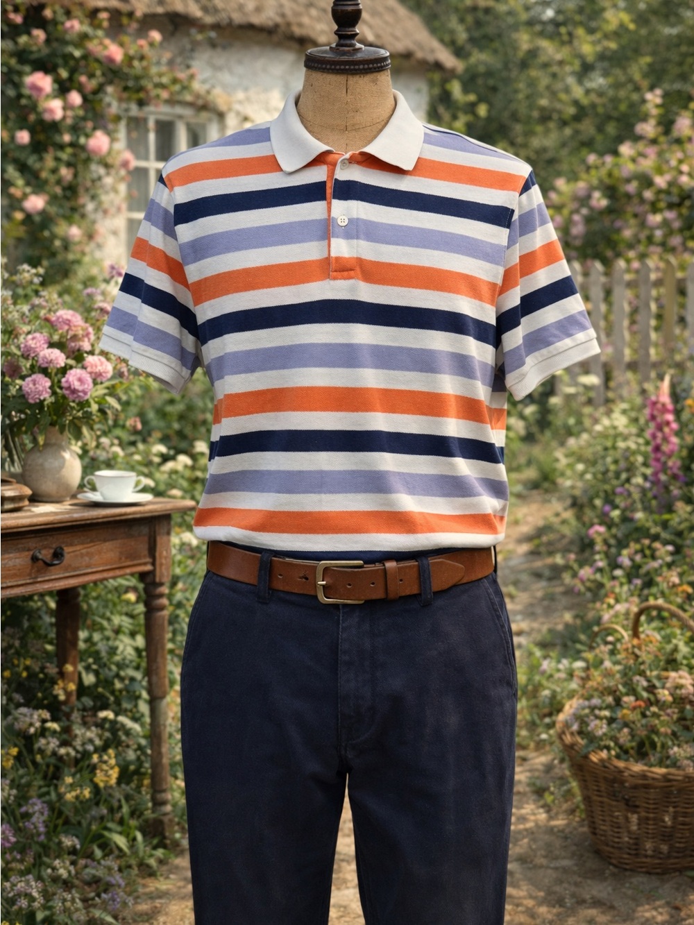 Corneliani Designer Multicolor Cotton Striped Polo Shirt